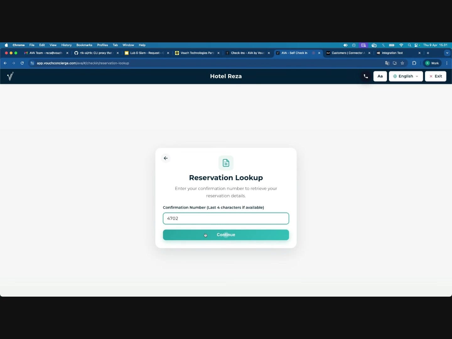 Guest enters confirmation number on the Reservation Lookup page