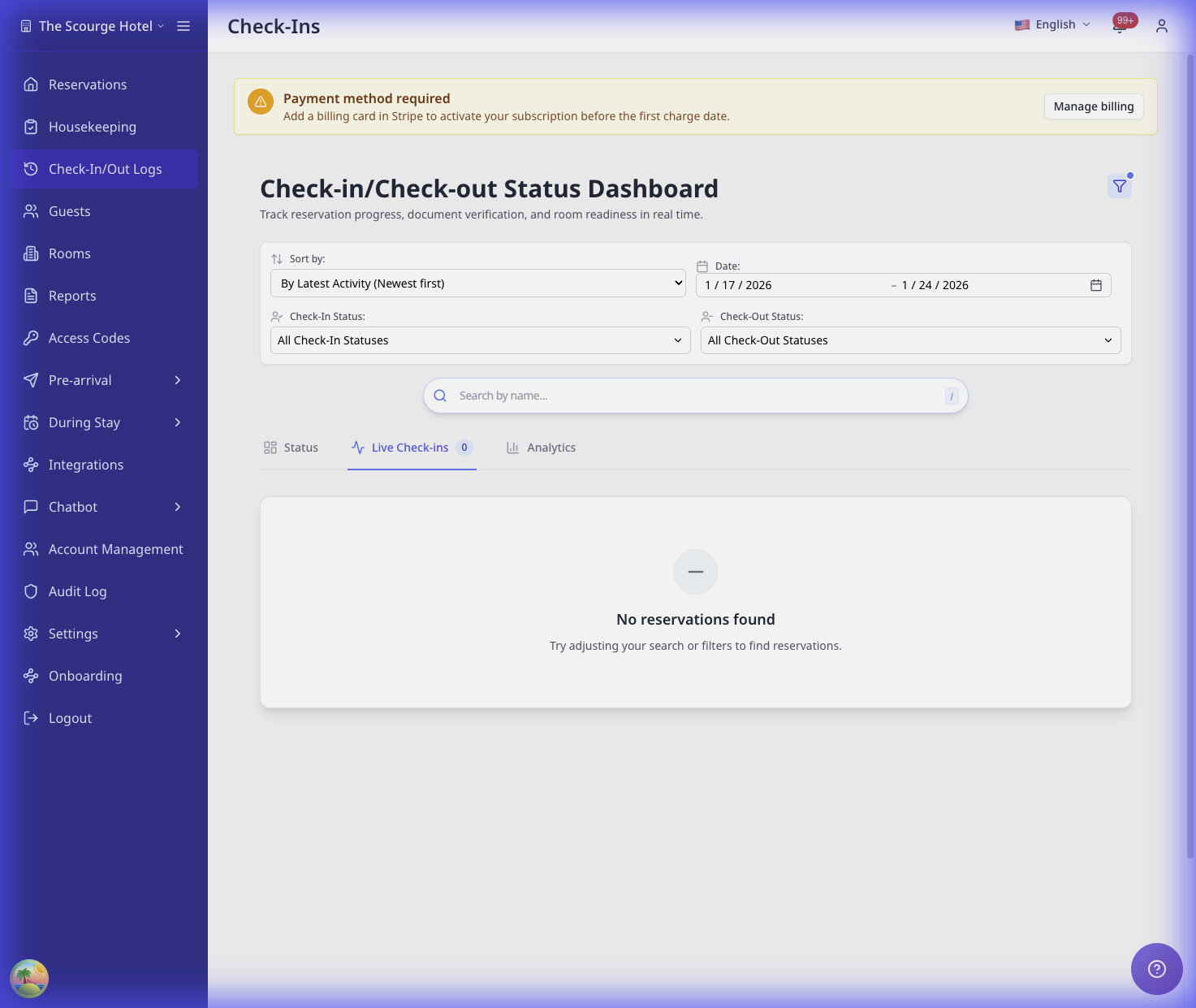 Live Check-In Tab